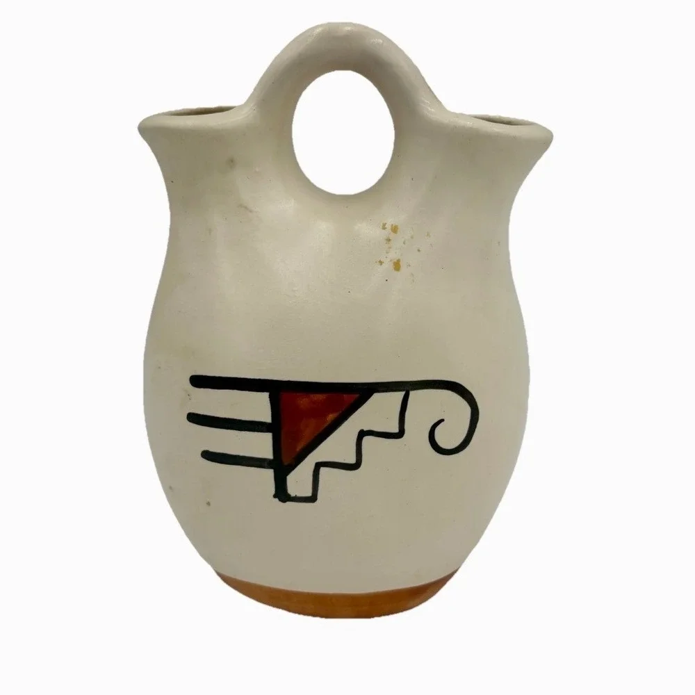 Janet Haefner Wedding Vase Southwest Ceramic Dual Spout Cream Signed‎ 6